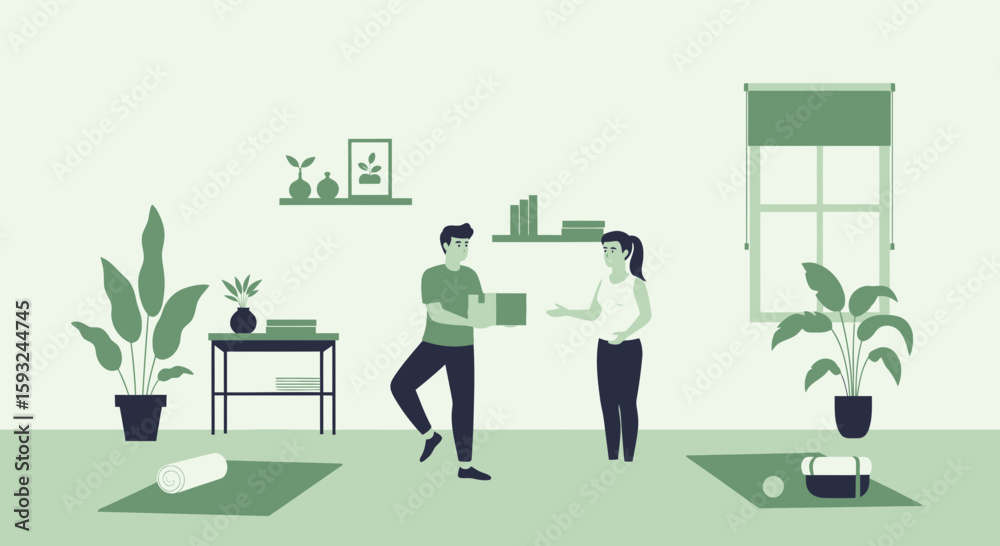 Fototapeta premium Home Delivery Man Giving a Package to a Smiling Woman in an Apartment