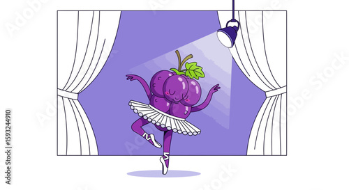 Elegant Grapes Ballerina Performing on Stage Under Spot Light