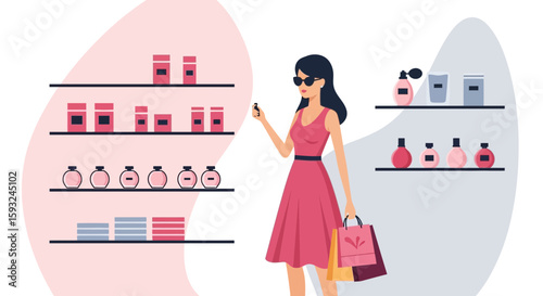 Elegant Lady Shopping For Beauty Products In Modern Perfumery Store