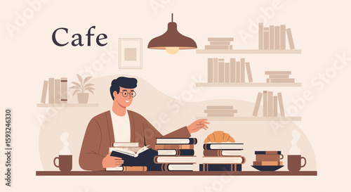 Illustrative Depiction Of Relaxed Reading Atmosphere In Cozy Cafe Setting