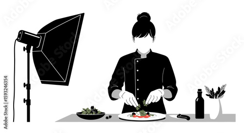 Illustrative Image Of A Chef Preparing A Gourmet Dish In A Food Photography Studio