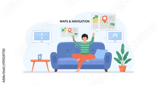 Innovative Navigation App Usage From Home with Smart Devices and Map Exploration