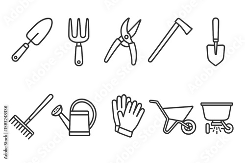 Gardening, tools line icon set. simple gardening and equipment icons in outline style