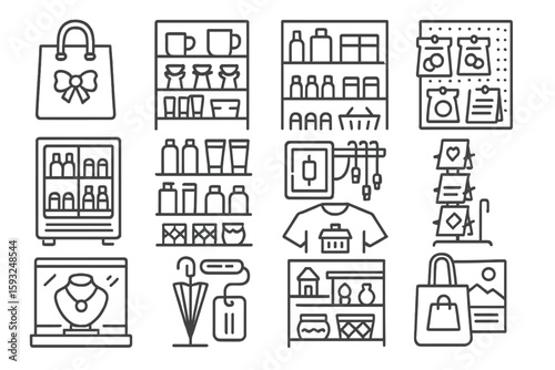 Shopping and retail line icon set. store, bag, shelf, product, ecommerce collection