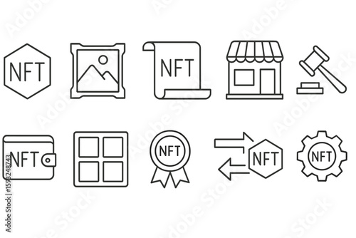 Nft, blockchain line icon set. cryptocurrency, digital asset, wallet icons outline pack