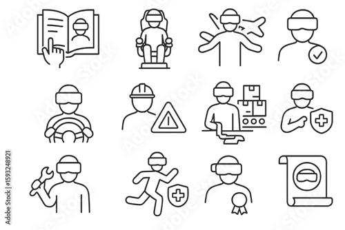 Occupational safety linear icon set for compliance, health, and protection guidelines
