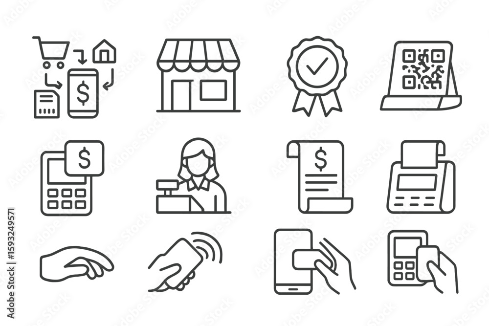 Fototapeta premium Finance, retail line icon set. payment, transaction icons line collection
