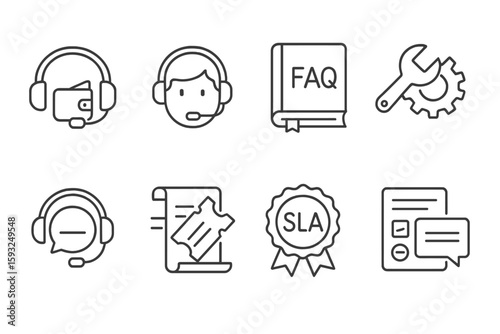 Customer service line icon set for support, communication, and assistance visuals