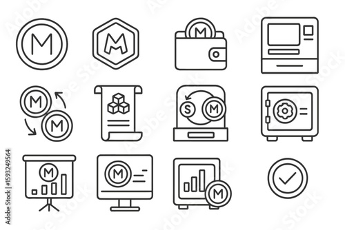 Finance outline icon set. money, banking, currency, saved icons linear collection