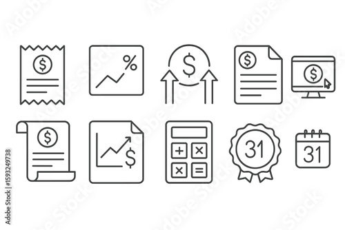 Finance and budgeting line icon set for accounting and financial management
