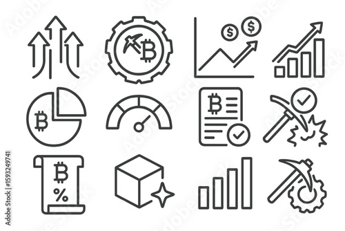 Cryptocurrency linear icon set. bitcoin, blockchain technology, digital finance icons