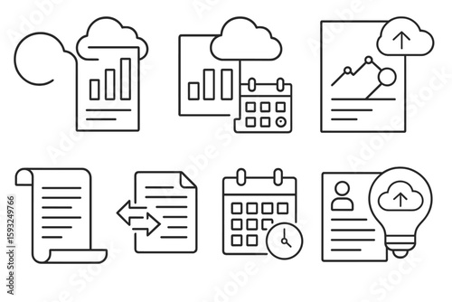 Business and productivity line icon set. work, office, organization icons collection