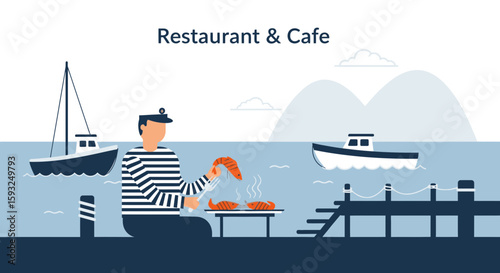 Maritime Delights Seaside Restaurant Fresh Seafood Menu Flat Vector Illustration
