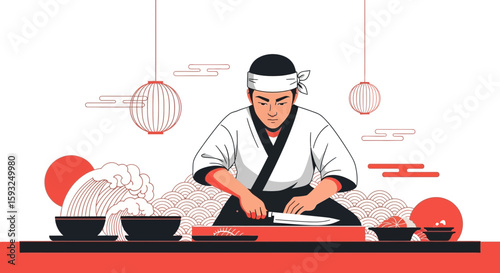 Japanese Cuisine Preparation By Chef With Traditional Style and Minimalist Design