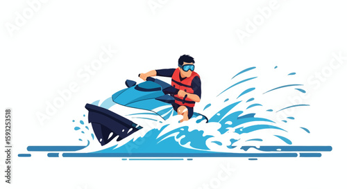 Exciting Jet Ski Ride Through The Ocean Waves Vector Illustration Fun Activity