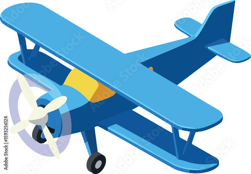 Blue vintage biplane aircraft flying isolated on white background vector illustration
