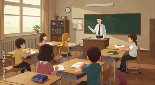 Classroom with teacher instructing students during back to school session  