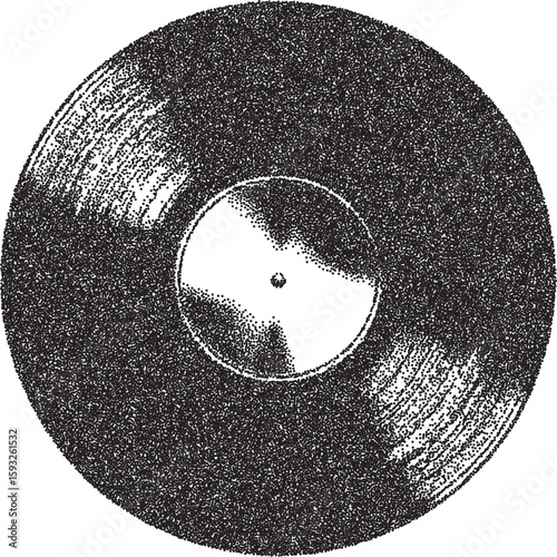 Vinyl record vintage y2k stipple art, music halftone stipple brutalist retro vector png with transparent background, plaque 2000s aesthetic photocopy effect tattoo