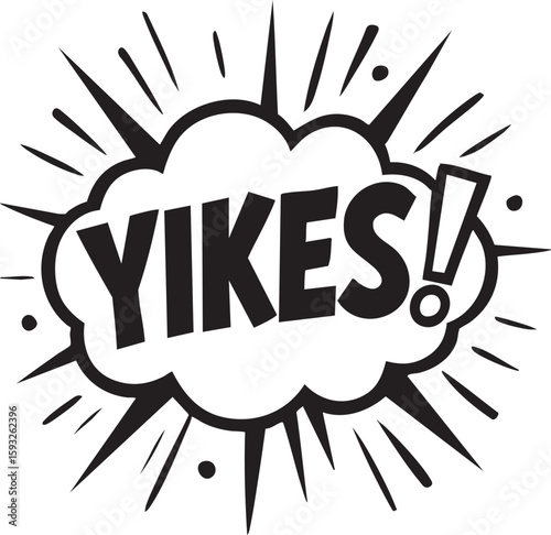 Yikes exclamation in a retro comic book style speech bubble. Vector illustration of a pop art explosion sound effect graphic.