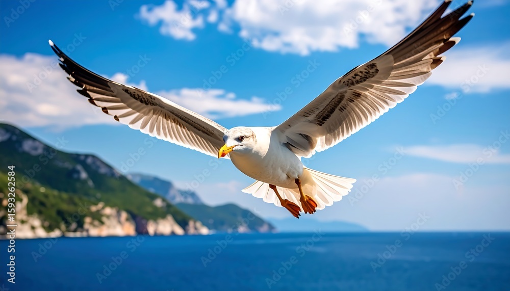 Fototapeta premium Seagull soaring over ocean