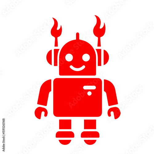 Red robot icon with flame antennas symbolizing creativity and innovation on transparent background