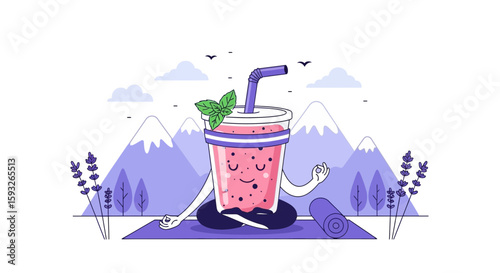 Mindful Smoothie Illustration For Wellness, Yoga and Healthy Lifestyle Concept