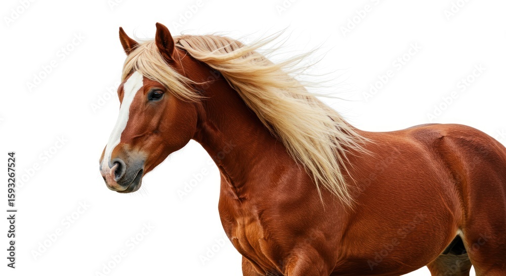 Obraz premium Majestic equine beauty: A flaxen-maned sorrel horse isolated on a clean white canvas showcasing