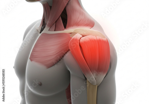 Illustration of the human shoulder muscles and surrounding anatomy for medical educational purposes created with generated ai