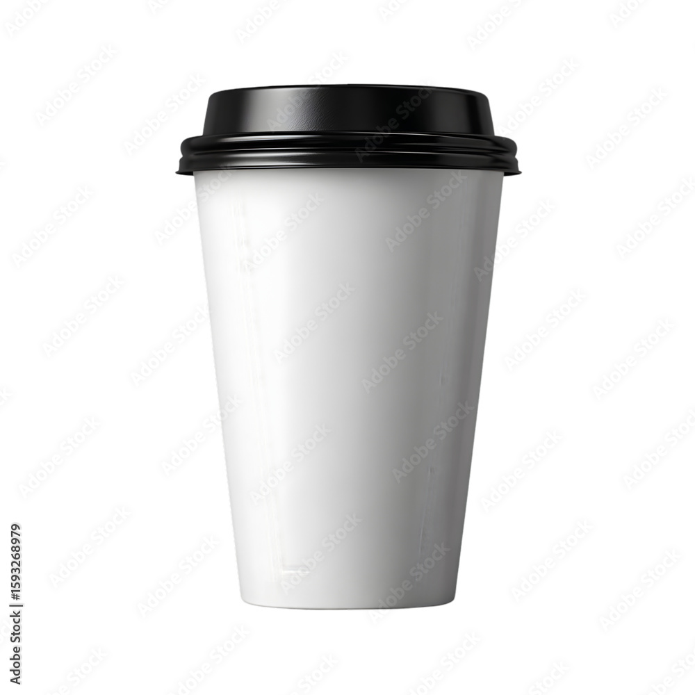 A white paper cup with a black plastic lid isolated on a black background in a studio shot style A white paper cup with a black plastic lid isolated on a black background in a studio shot style