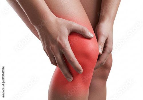 Person holding their knee with highlighted redness indicating potential pain or inflammation issue shown here created with generated ai