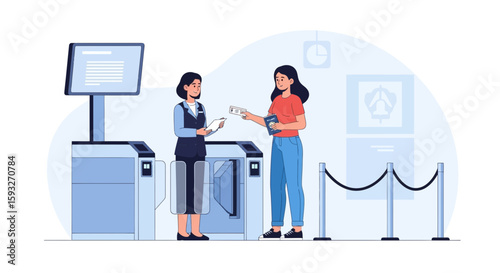 Museum Entrance With Ticketing And Security Vector Illustration Concept Art