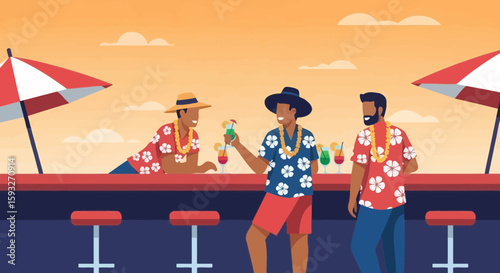 Tropical Getaway Awaits At The Beachside Bar With Refreshing Cocktails And Vibrant Company