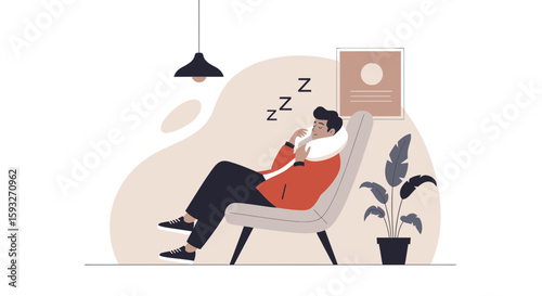 Naptime Relaxation A Young Man Resting Peacefully At Home In Comfortable Chair