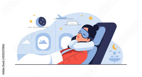 Sleeping Peacefully During Flight With Eye Mask And Pillow Enjoying Trip