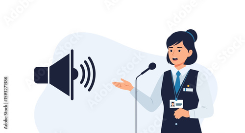 Professional Woman Delivers Engaging Speech With Clear Audio Signal Symbol