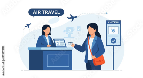 Smooth Airport Check In For Air Travel Journey With Safety Protocols Illustrated