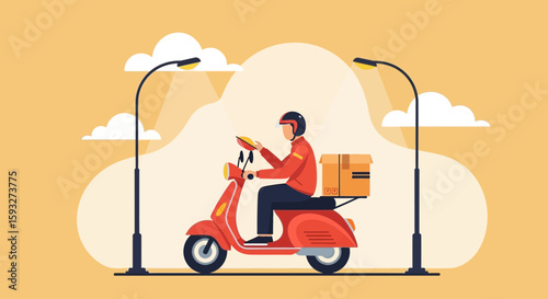 Speedy Delivery Via Scooter A Seamless Vector Illustration Of Urban Courier Service