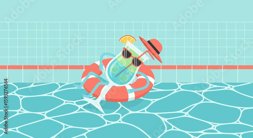 Refreshing Cocktail Enjoying Summer Vacation Relaxing on Water in a Pool
