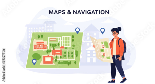Student Explores Campus Using Map For Guidance And Easy Navigation System