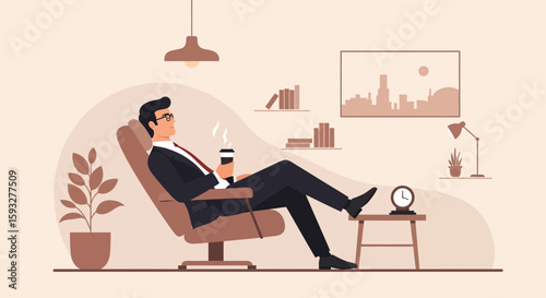 Relaxed Businessman Enjoying Coffee Break At Home After Work Hours