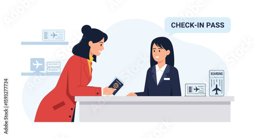 Passenger Checking In At Airport With A Passport At The Counter For Flight