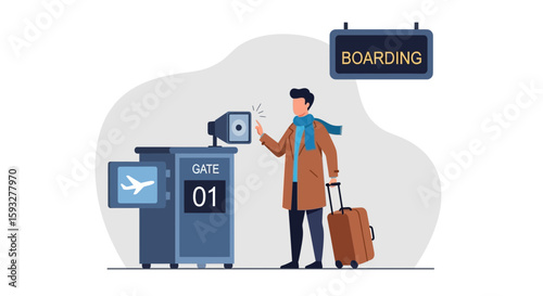 Passenger Checks In At Airport Gate For His Flight Journey Concept