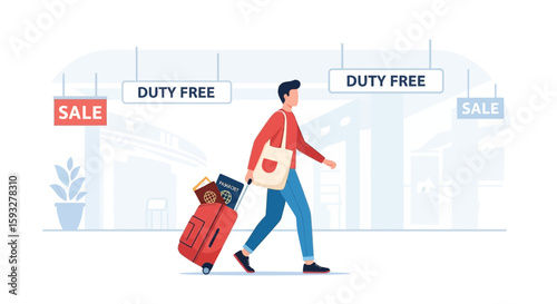 Stylish Traveler On A Journey With Duty Free Shopping At The Airport
