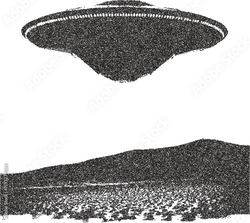 Alien retro y2k stipple design ufo halftone brutalist urban vector png with clear background, extraterrestrial 2000s photocopy grunge tattoo gen z effect