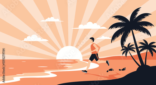 Sunrise Beach Run A Man Running on the Shoreline at Dawn