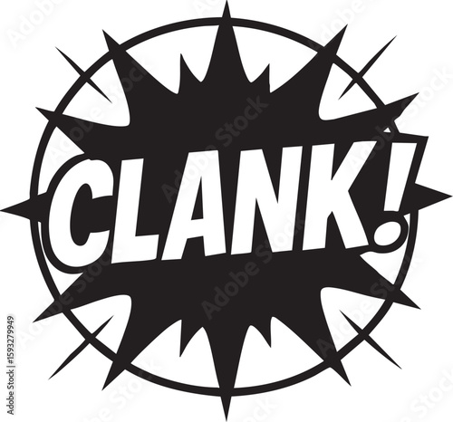 Black and White Clank! Speech Bubble Illustration