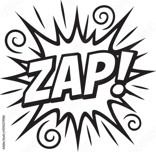 Dynamic ZAP! Comic Style Onomatopoeia Burst Illustration Representing Sudden Impact and Energetic Action. Ideal Graphic Element for Explosive Visuals and Pop Art Designs.