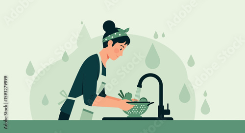 Woman Washing Fresh Vegetables In The Kitchen For A Healthy Lifestyle