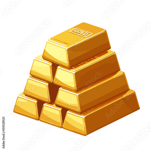 Gold bullion bars stacked in pyramid shape representing wealth and value. Isolated on transparent background