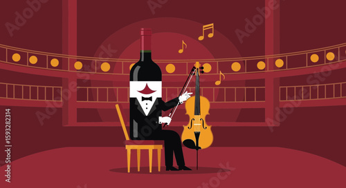 Wine Bottle Conductor Performing Classical Music on Cello at Concert Hall